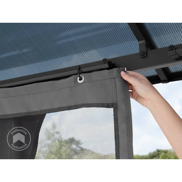 TOOLPORT Gartenpavillon 3x3 m Polycarbonat Dach ca. 6 mm - Hardtop Pavillon mit 4 Seitenteilen und Moskitonetzen in grau – Bild 7