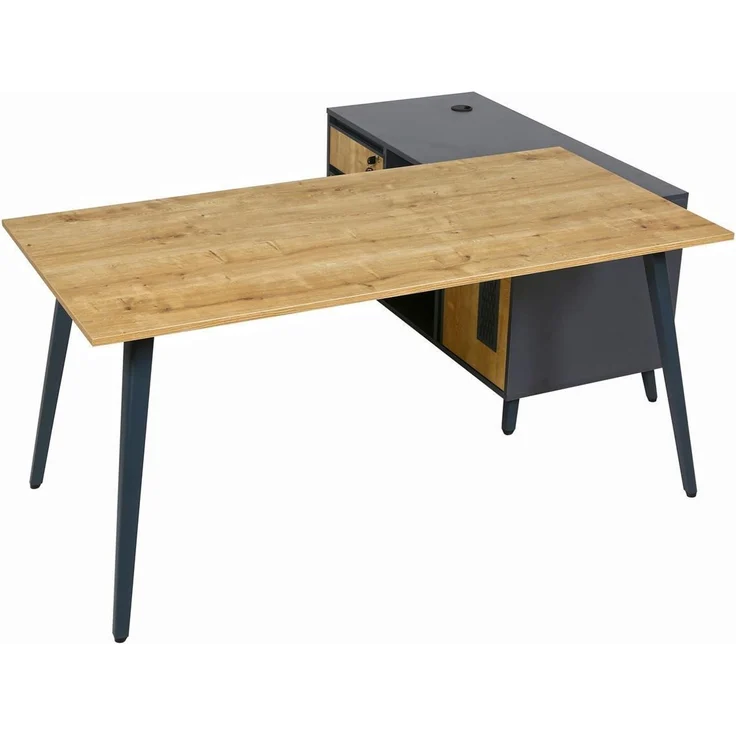 Schreibtisch Shift, 160 cm, inkl. Anbau rechts o. links montierbar, Saphir Eiche Dekor/Anthrazit – Bild 8