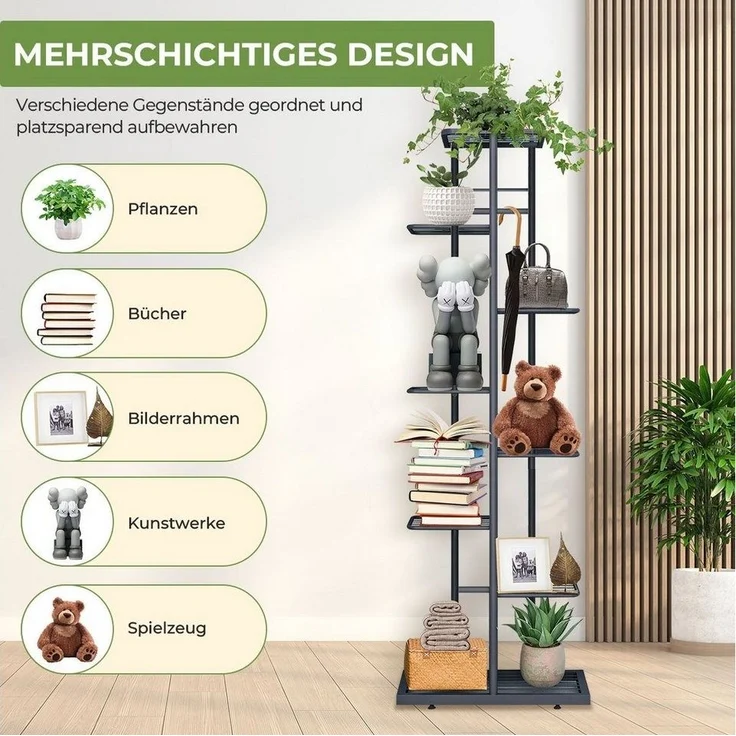MULISOFT Pflanzentreppe 8 Schichten 9 Töpfe Schmiedeeisernes Blumenregal, Home Balkon Dekoration Indoor Outdoor Blumenständer – Bild 2