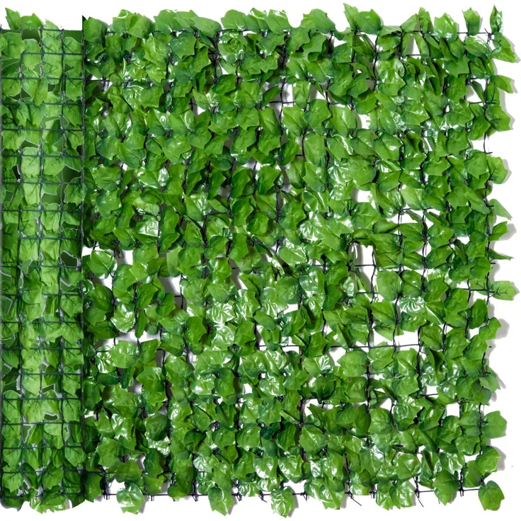 MELAYR, Künstlicher Hecken-Sichtschutz, UV-geschützt, Sichtschutzgitter mit Blättern, 300 x 100 x 1 cm, Hellgrün