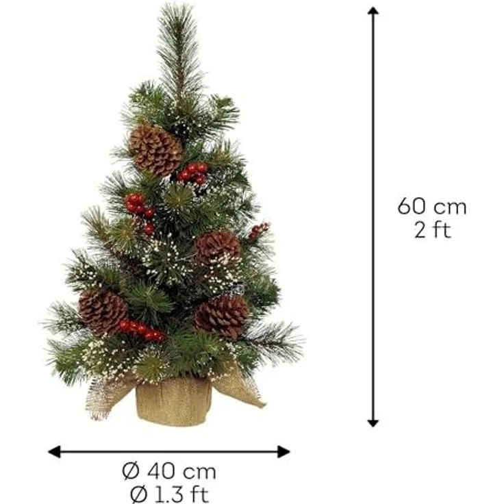 Kaemingk Künstlicher Weihnachtsbaum, Tannenbaum künstlich mit Beeren und Zapfen im Jutesack 60cm - Grün – Bild 3