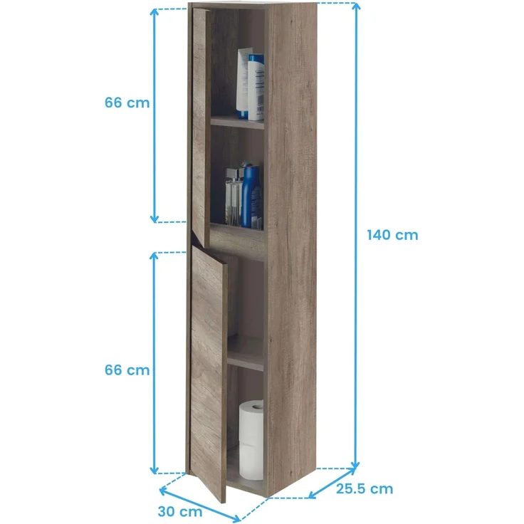 ARKITMOBEL, Badezimmer-Säule mit 2 Türen – schmaler Badhochschrank in Nordik-Optik, platzsparendes Badezimmermöbel, Maße: 30 x 140 x 25,5 cm (B x H x T), Modell Dakota – Bild 3