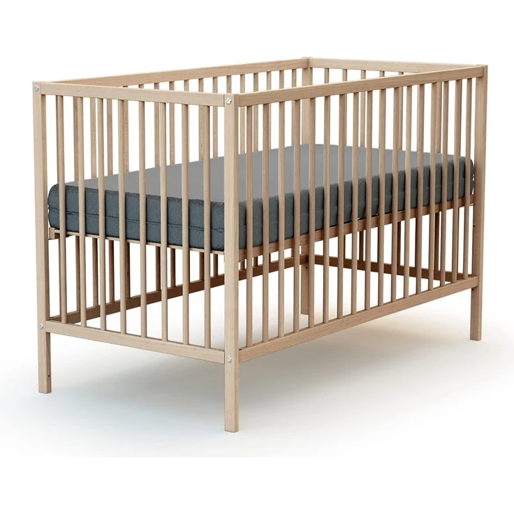 Webaby - Babybett Holz 60x120 cm Buche Natur ONE | 124 x 64,5 x 82 cm |Kinderbett | Von Geburt an | Schlafkomfort | Lattenrost | Bett mit Gitterstäben | Verstellbarer Lattenrost in 3 Höhen – Bild 2