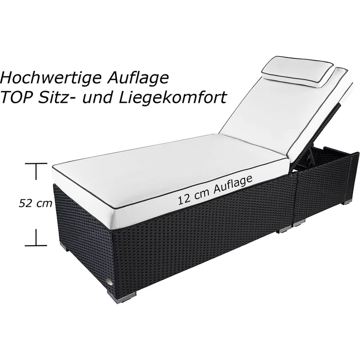 Sonnenliege Verona High mit Rollen und Auflage Creme-Weiss, Farbe Schwarz – Bild 5