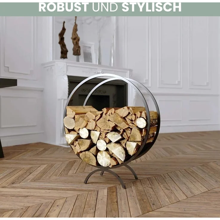 DELUKE® Brennholzregal innen Metall FUSI | Rund, Schwarz | Kaminholzständer Feuerholzregal Kaminholzhalter Holzständer Holzhalter innen Holzlager – Bild 3