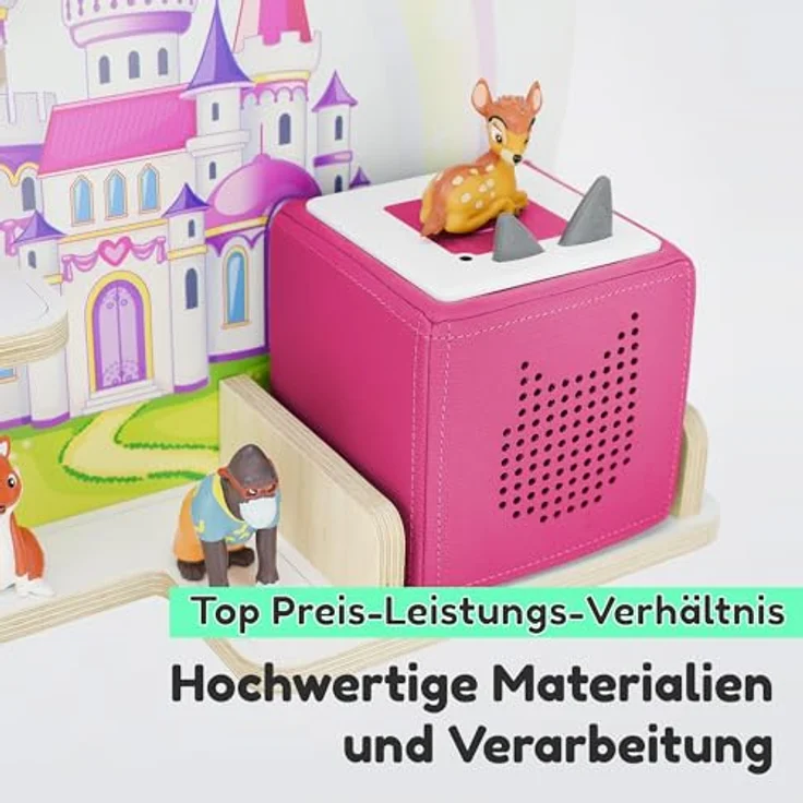 stadtecken Holzregal für Musikbox I passend für die Toniebox und ca. 35 Tonies I Perfekte Aufbewahrung im Kinderzimmer I zum Aufstellen oder Aufhängen (Märchenschloss) – Bild 4