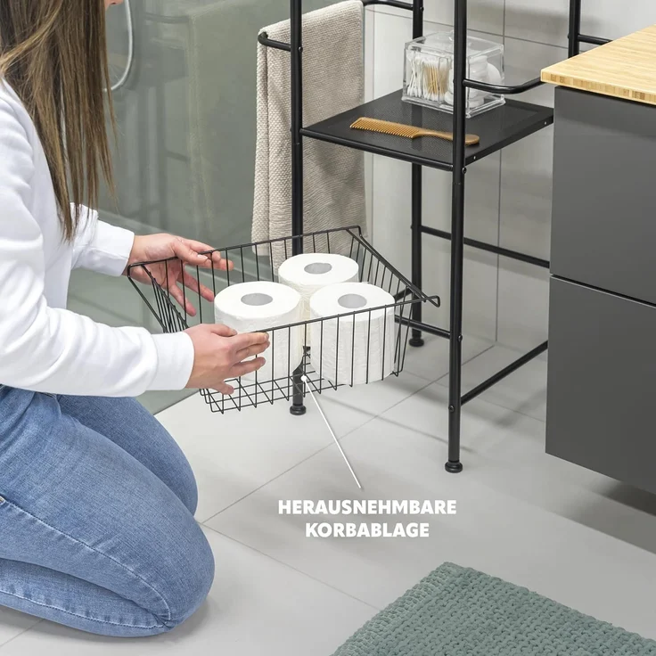 bremermann Standregal Bad-Standregal aus Metall, 2in1, 3 Etagen, 2 Handtuchstangen, schwarz – Bild 6