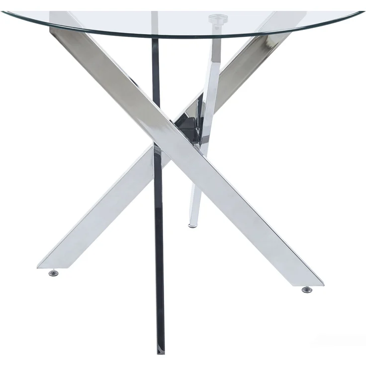 Tisch 80x80x75 cm, runder Esstisch mit Glasplatte und Metallgestell in Silber – Bild 5
