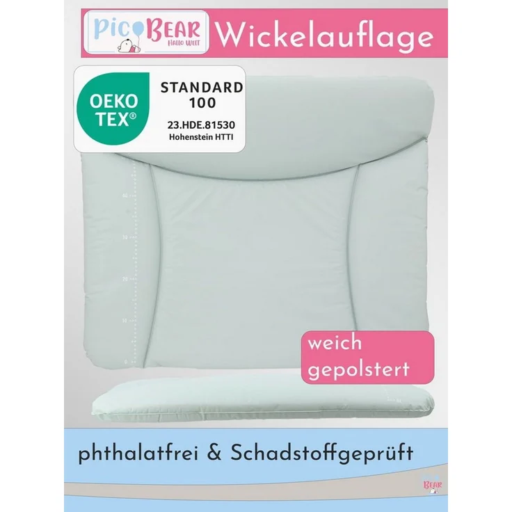 pic Bear Wickelauflage - hochwertige OEKO-TEX Wickeltischauflage - pflegeleichte Wickelunterlage - Auflage Wickelkommode - 85x72 cm - Mint – Bild 2