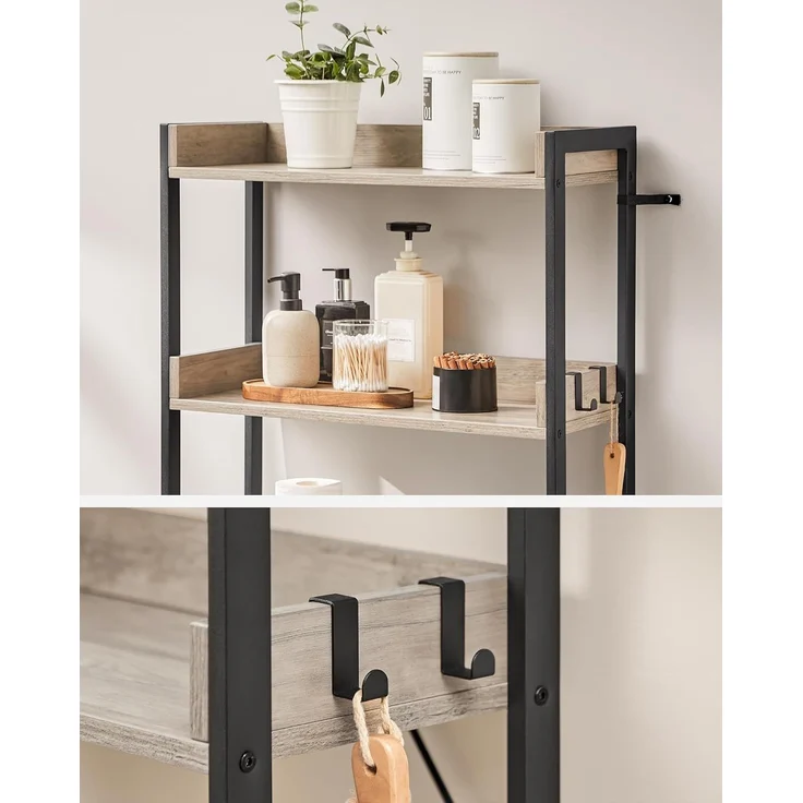 Vasagle Toilettenregal mit 3 offenen Ablagen, Holz | Stahl Greige-Schwarz, 63 x 25 x 165 cm – Bild 6