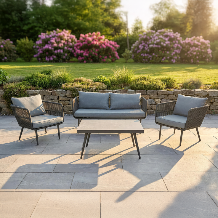 SAIGON Loungeset, 4-tlg, Ropa dunkelgrau, Stahlgestell in Anthrazit, Auflagen in Hellgrau – Bild 4