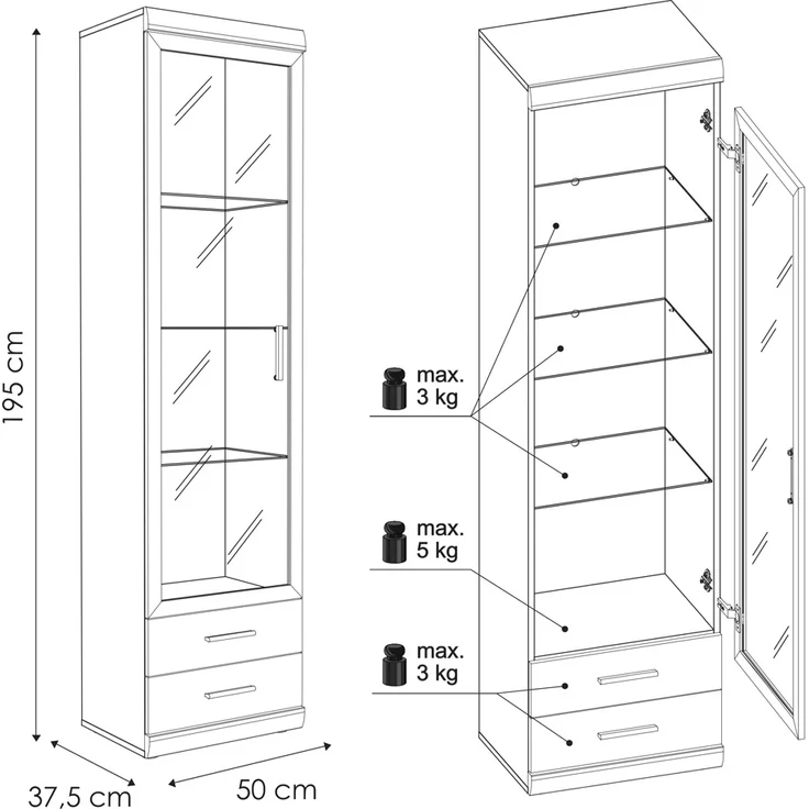 Vitrine Wohnzimmer schmal 50 cm Nussbaum IMPERIA-129 – Bild 6