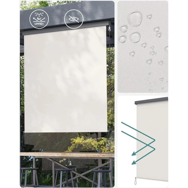 SONGMICS Seitenmarkise Alu 1.6 x 2.5m Senkrechtmarkise für Balkon, Terrasse, Vertikalmarkise für außen, Markise für Windschutz, Sonnenschutz und Sichtschutz, wasserfest, beige Die Serie Classic GSA165BE – Bild 4