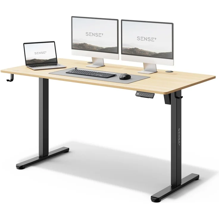 SENSE7 NOJO elektrisch höhenverstellbarer Schreibtisch 140x70 PC & Gaming Tisch mit Speicherfunktio Kabelwanne und Kopfhörerhalter Leise Höhenverstellung für deinen perfekten Stehschreibtisch