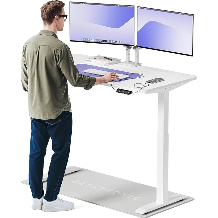 Desktronic Höhenverstellbarer Schreibtisch Elektrisch - Bequem und Schmerzfrei von Zuhause Arbeiten – Schreibtisch Höhenverstellbar Elektrisch (Weißes Gestell + 140x70 Weiße Tischplatte)