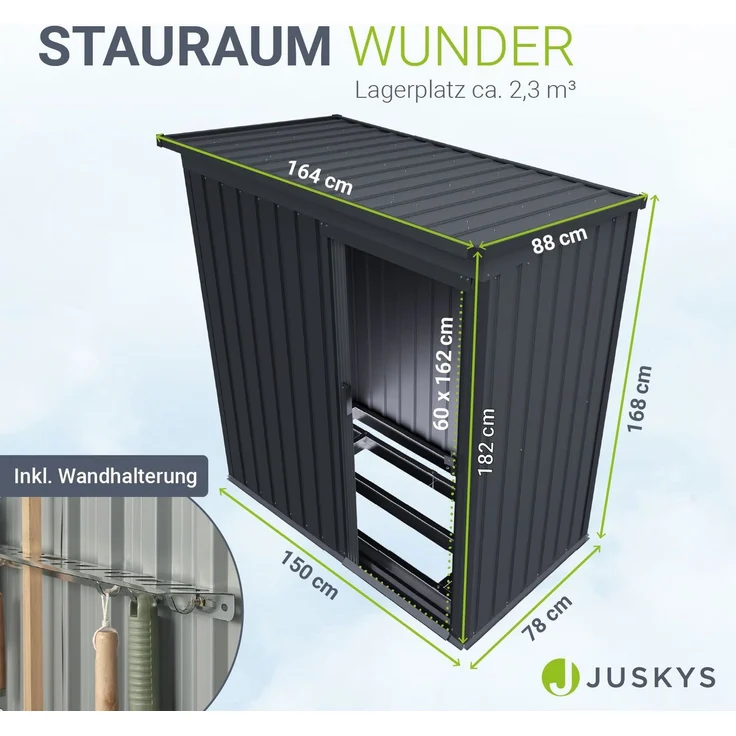 Juskys Metall Geräteschuppen S – Dunkelgrau, wetterfest mit Fundamentrahmen, Schiebetür & abschließbar - für Garten & Aufbewahrung – Bild 4