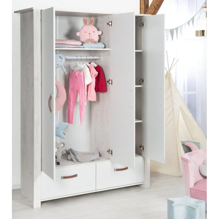 roba Kinderzimmerset 'Mila' 3-teilig - Bett 70 x 140 - Kleiderschrank 3-türig - Grau / Weiß – Bild 11