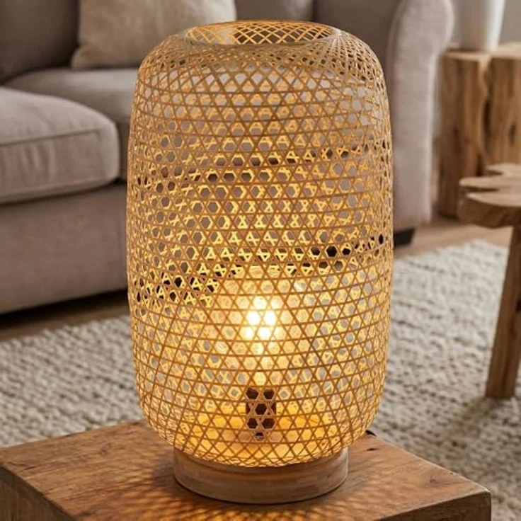 LED Stehleuchte, Bambus-Geflecht, natur, H 55 cm – Bild 2