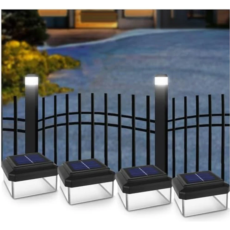 Green Blue GB126 LED Solarlampe Zaunpfahl mit Dämmerungssensor, Warmweiß 4000K, Akku, Schwarz, 4 Stück (60x60 mm) – Bild 1