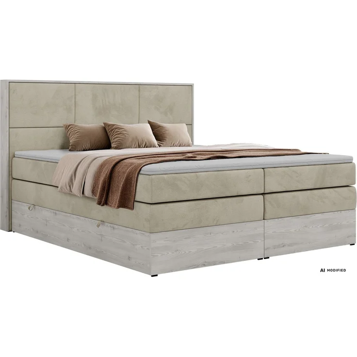 Boxspringbett DELNOR KING 200 x 200 cm Doppelbett mit Bettkasten Kopfteil 7-Zonen Multipocket-Matratze H3 Topper Visco ergonomisch Polsterbett - Beige Velvet – Bild 7