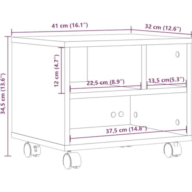 vidaXL Druckerständer mit Rollen Sonoma-Eiche 41x32x34,5 cm 840613 – Bild 4
