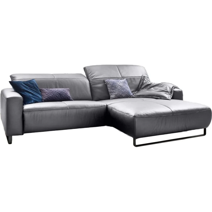 KAWOLA Sofa YORK Leder Life-line light-grey Rec rechts Fuß Metall schwarz mit Sitztiefenverstellung 85 x 180 x 284 cm – Bild 2