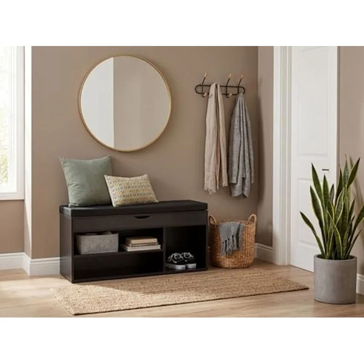FINEBUY Schuhbank FB116472 104 cm Garderobenbank Sitzbank Stoff Flurbank Schwarz (mit Sitzfläche Garderobenbank 104x51x32 cm), Sitzbank Schmal Flur mit Stauraum, Truhenbank – Bild 4