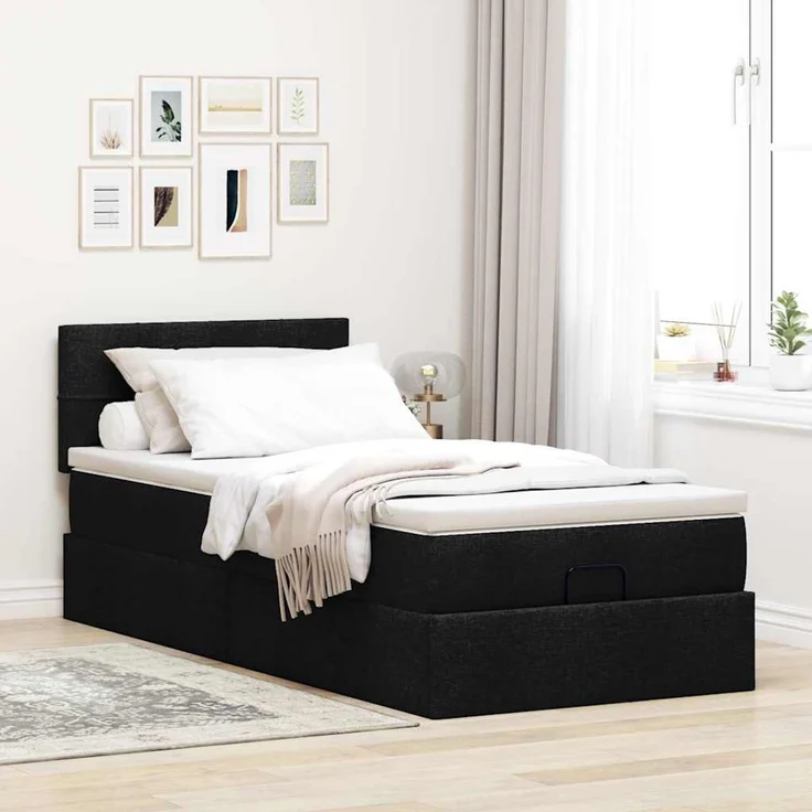 vidaXL Ottoman-Bett mit Matratze & LEDs Schwarz 90x200 cm Stoff 3312279 – Bild 4