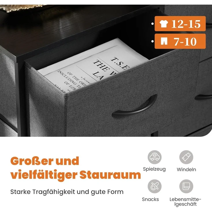 Sweetcrispy Kommode,Sideboard Wohnzimmer für Schlafzimmer mit 8 Stoffschubladen,Einstellbare Füße Schubladenschrank,Komodenschrank für Schlafzimmer,Modernes Grau – Bild 4
