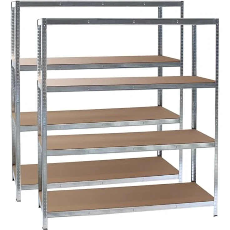 Wiltec Set 2X Schwerlastregal 160 x 60 x 180 cm, 175kg/Ablage, Steckregal verzinkt aus Stahl, Lastenregal mit 4 Ablagen, Werkstattregal – Bild 2