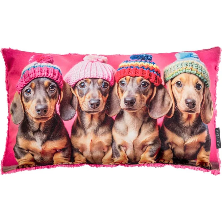 Dekokissen Sofakissen Wendekissen pink Crazy Dackel Hunde Dog Mütze 30x50 cm – Bild 1