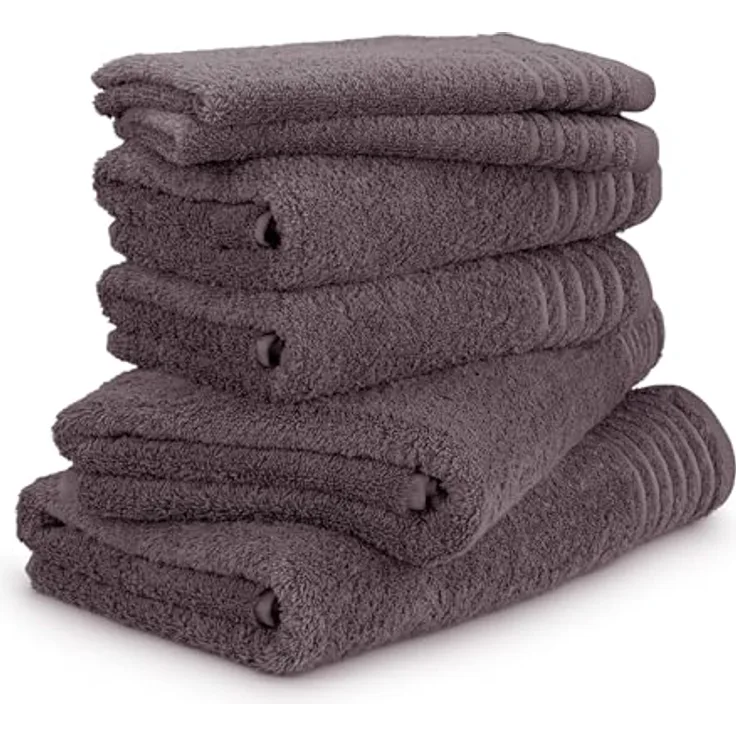 Möve Handtuchset New Classic 6-TLG, 100% Baumwolle, Graphit, 2x 30x50 cm + 2x 50x100 cm + 2x 67x140 cm, 480 g/m² Baumwollfrottier, Ton-in-Ton Steifen