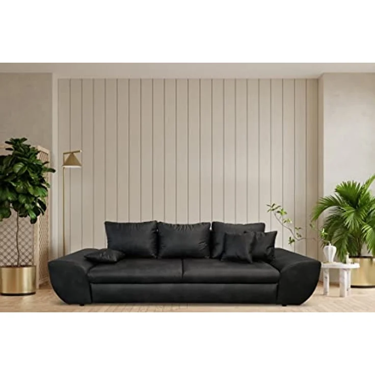 Big-Sofa mit Schlaffunktion und Bettkasten XXL Couch im Vintage Look in Schwarz – Bild 2