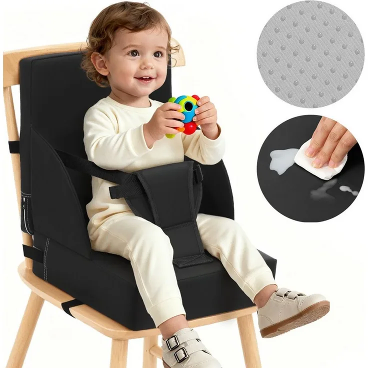 Insma Sitzkissen Kindersitzerhöhung Stuhlkissen Kunstleder 3-Punkt verstellbaren Gurten, wasserdicht, rutschfest, 34,5 × 34,5 × 9cm