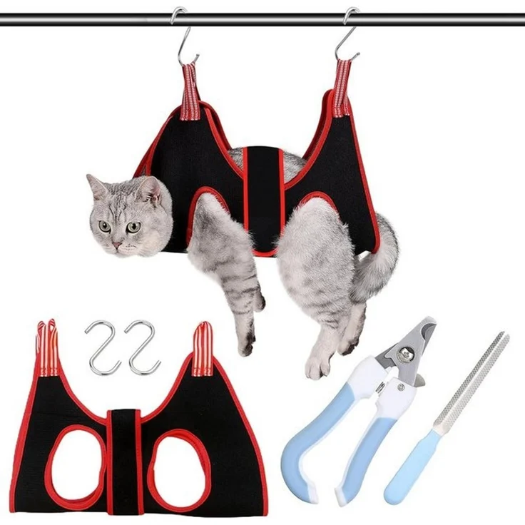 FELIXLEO Katzen-Hängematte Katzenpflege Hängematte Grooming Tasche mit Haken Nagelknipser Set – Bild 4