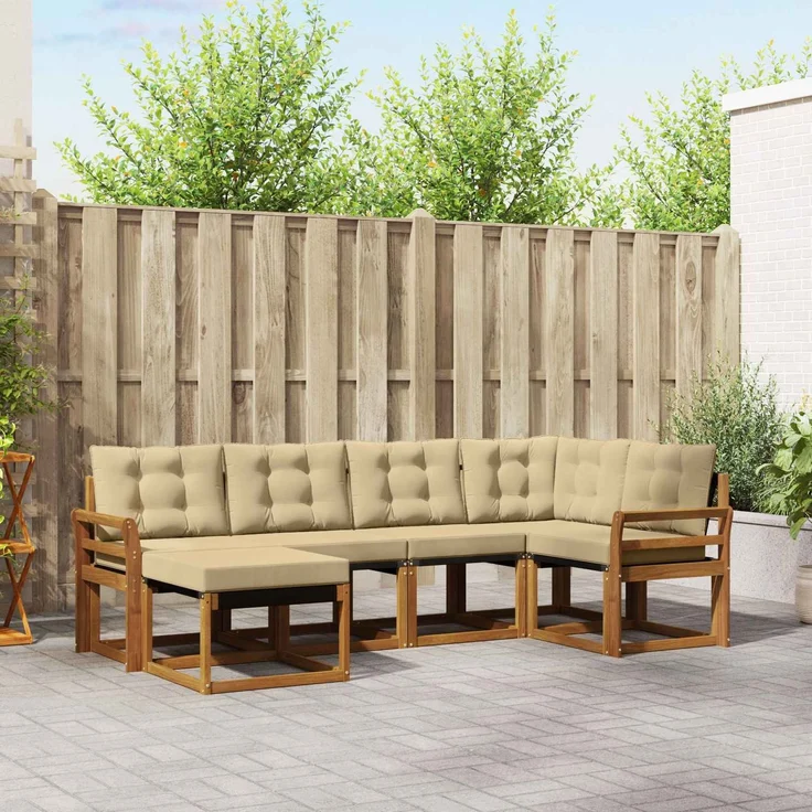 vidaXL Outdoor-Sofagarnitur 6 stk. 6-Sitzer Natur und Beige 3368836 – Bild 1