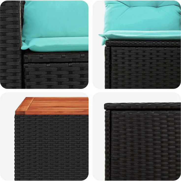 vidaXL Sofa Set 6 stk. Schwarz und Blau Polyrattan und Stahl 3447558 – Bild 8