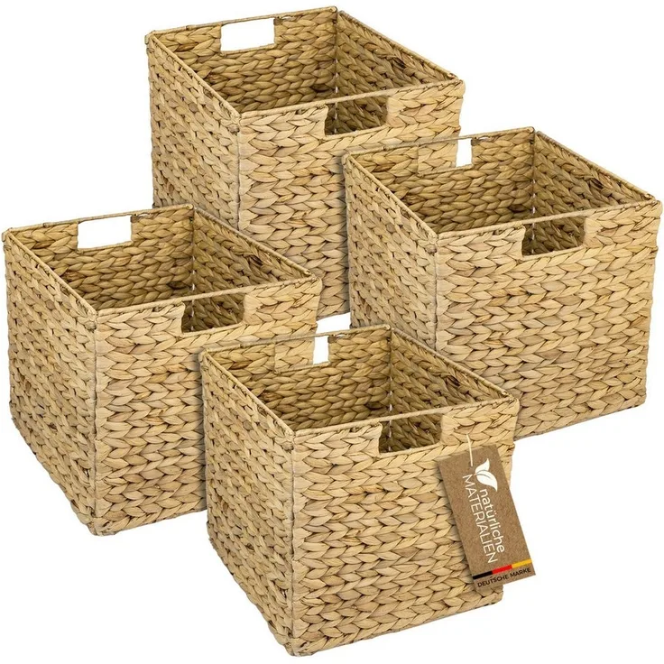 HMF Regalkorb Nachhaltiger Aufbewahrungskorb, geflochten aus Wasserhyazinthe Seegras, passend für Kallax Regale 32 x 34,5 x 32 cm, natur