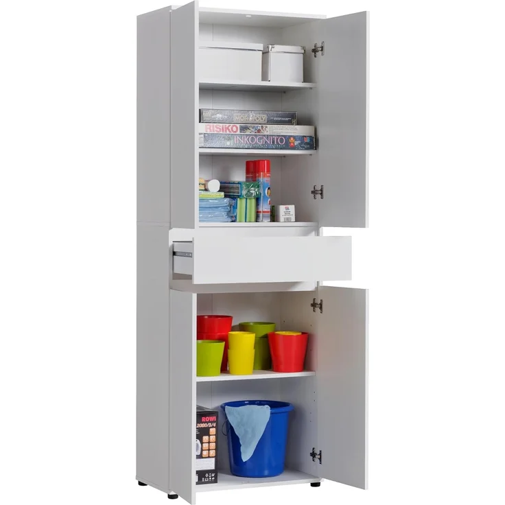 Home Collective Mehrzweckschrank Schrank 60 cm breit mit 4 Türen & Schublade mit 3 Einlegeböden 64x34x180 cm (BxTxH) Weiß – Bild 8