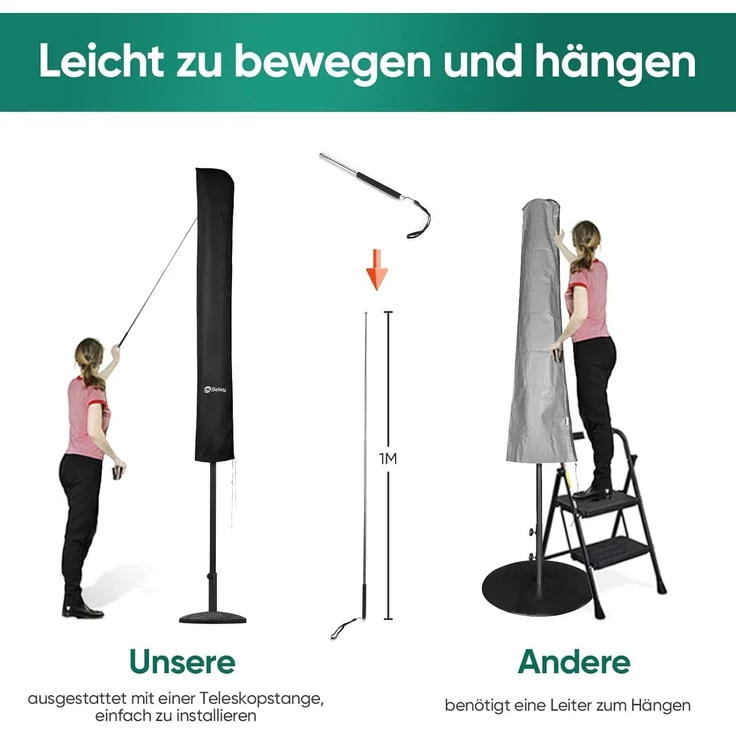 Sekey® Schutzhülle für Ø 300 cm Sonnenschirm, Abdeckhauben für Sonnenschirm,100% Polyester – Bild 5