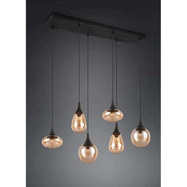 Trio Leuchten Lumina Pendelleuchte, 6-flammig, 240 W, Amber/Schwarz, E14, L x B x H: 34,5 x 93,8 x 150 cm – Bild 6