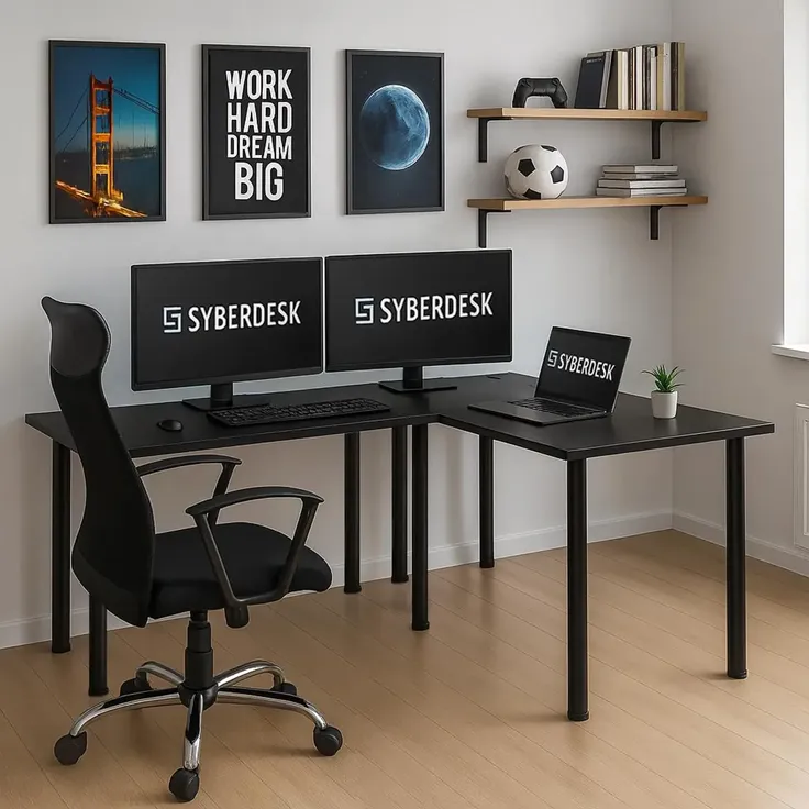 SyberDesk Gaming Pro Eckschreibtisch 197 x 132 cm – großer Computertisch, Eckschreibtisch, Schreibtisch für Büro & Gaming (rechts, schwarz) – Bild 2