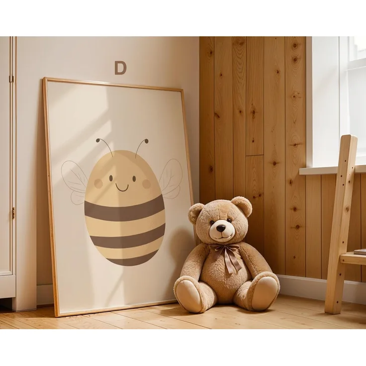 Boho Babyzimmer Poster · Giraffe, Löwe, Bär, Biene, Schwein, Schaf · Niedliche Tier Wandkunst · Skandi Stil ·Pastell· Deko Print ohne Rahmen - 50 x 70 cm / D Hummel