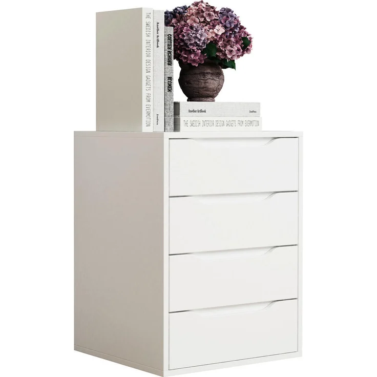 Mid.you Nachtschrank Weiß, Holzwerkstoff mit 4 Schubladen, 46x61x42 cm für Schlafzimmer