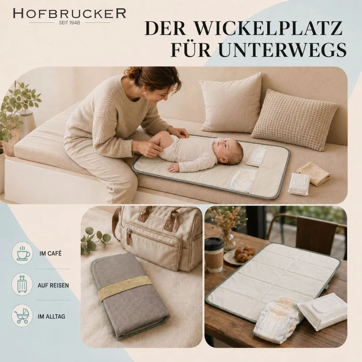 Hofbrucker® Windeltasche mit Wickelunterlage für unterwegs, faltbare Wickelclutch mit Organizer für Windeln & Feuchttücher, Abwischbar, Must Have für die Baby Erstausstattung (Taupe) – Bild 6
