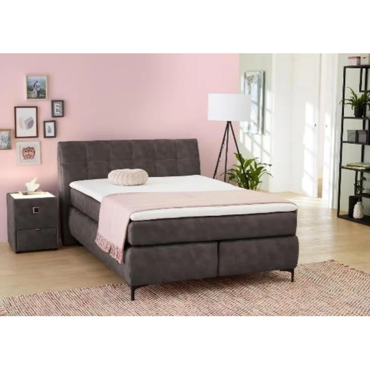 Boxspringbett 140x200cm Bonell-Federkernmatratze H2 Topper Mikrofaser Dunkelgrau – Bild 2