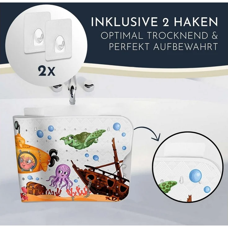 Homerella Badematte rutschfest Kinder - 100% BPA frei Inkl. 2 Haken zum Aufhängen 100x40cm, Antirutschmatte Badewanne Baby hautsensitiv & schimmelresistent, Badewannenmatte rutschfest & waschbar – Bild 3