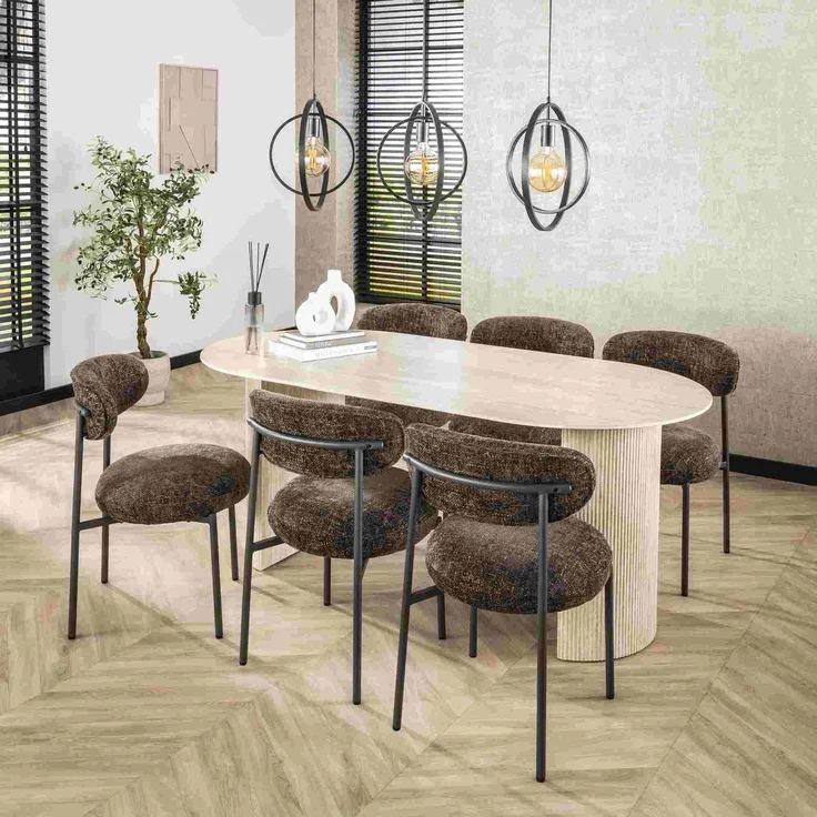 Esszimmerstuhl Velcira 2er-Set, Webstoff und Metall, modern skandinavisch, braun gepolstert – Bild 2