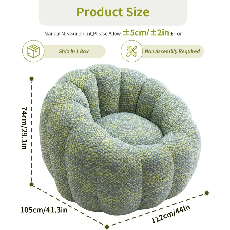 Sitzsack mit Memory-Schaumflocken, ergonomisch, 112x105x74 cm, Gelb/Grau – Bild 2