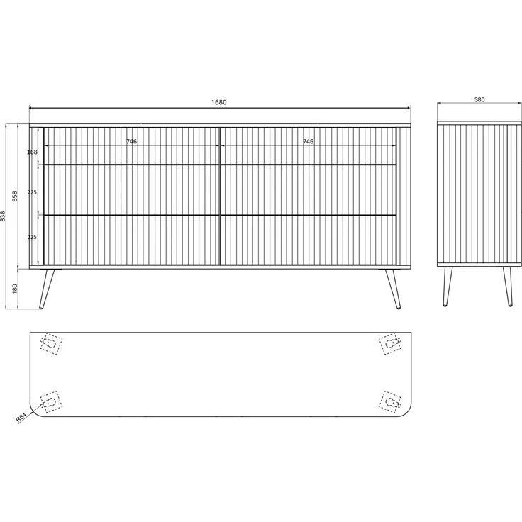 Selsey 'Ovarlo' Kommode mit 6 Schubladen, schwarz mit Metallbeinen, ca. 84 x 168 x 38 cm – Bild 5